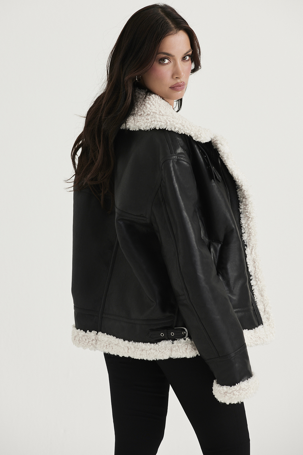 Madden Black Vegan Shearling Aviator Jacket - luluinthesky
