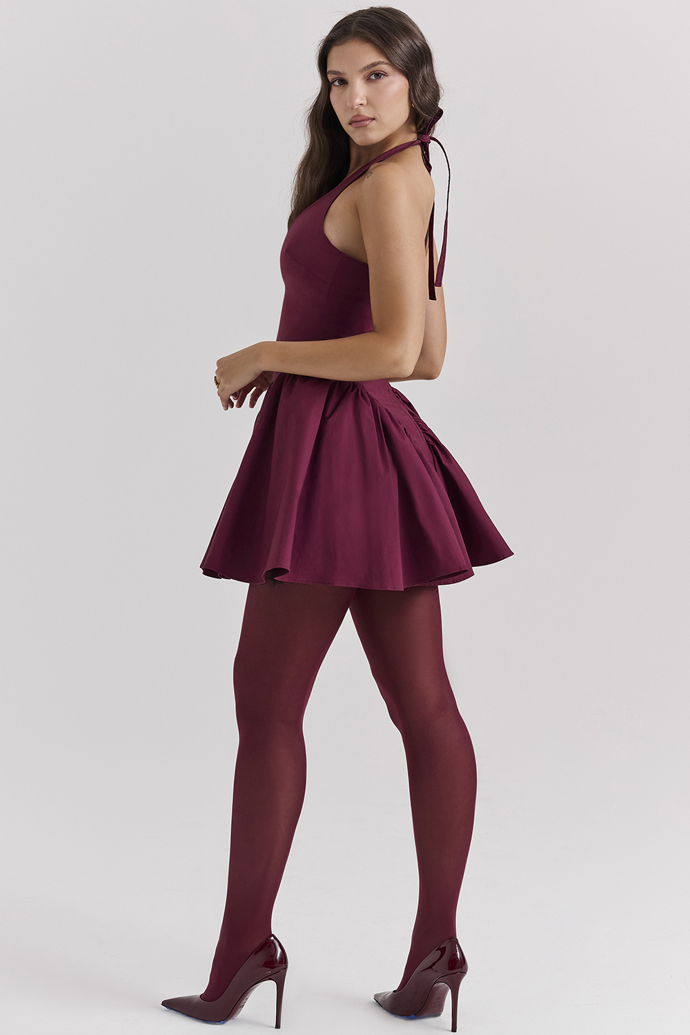 Valentia Wine Halter Mini Dress - luluinthesky