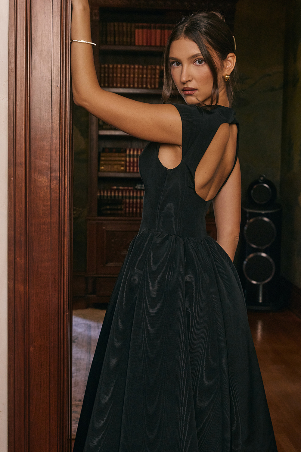 Debutante Black Moire Satin Backless Midi Dress - luluinthesky