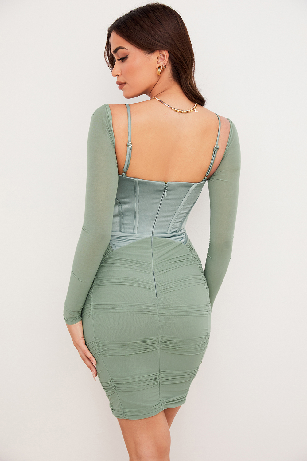 Freyja Green Gathered Corset Dress - luluinthesky