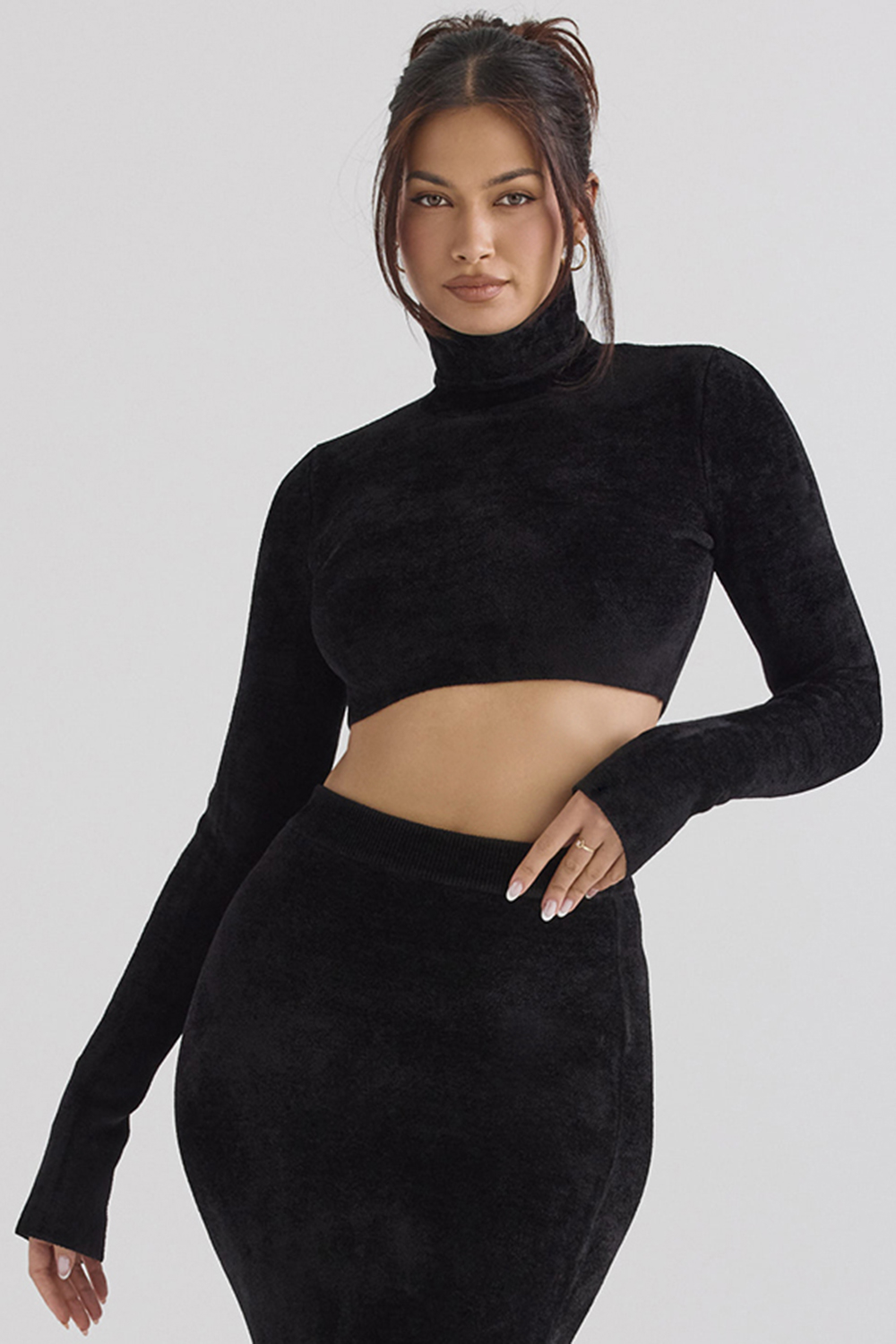 Suri Black Chenille Cropped Top - SALE - luluinthesky