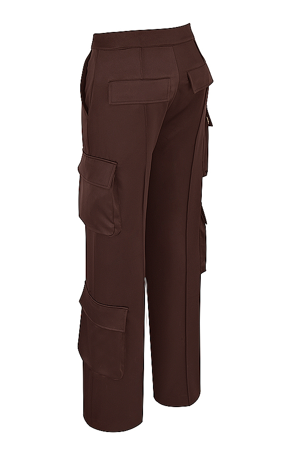 Daria Chocolate Satin Cargo Trousers - luluinthesky