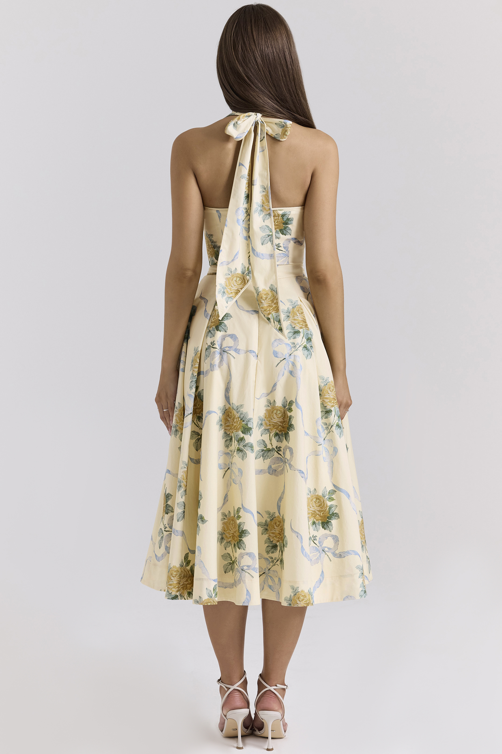 Allena Lemon Ribbon Stretch Cotton Halter Midi Sundress - luluinthesky