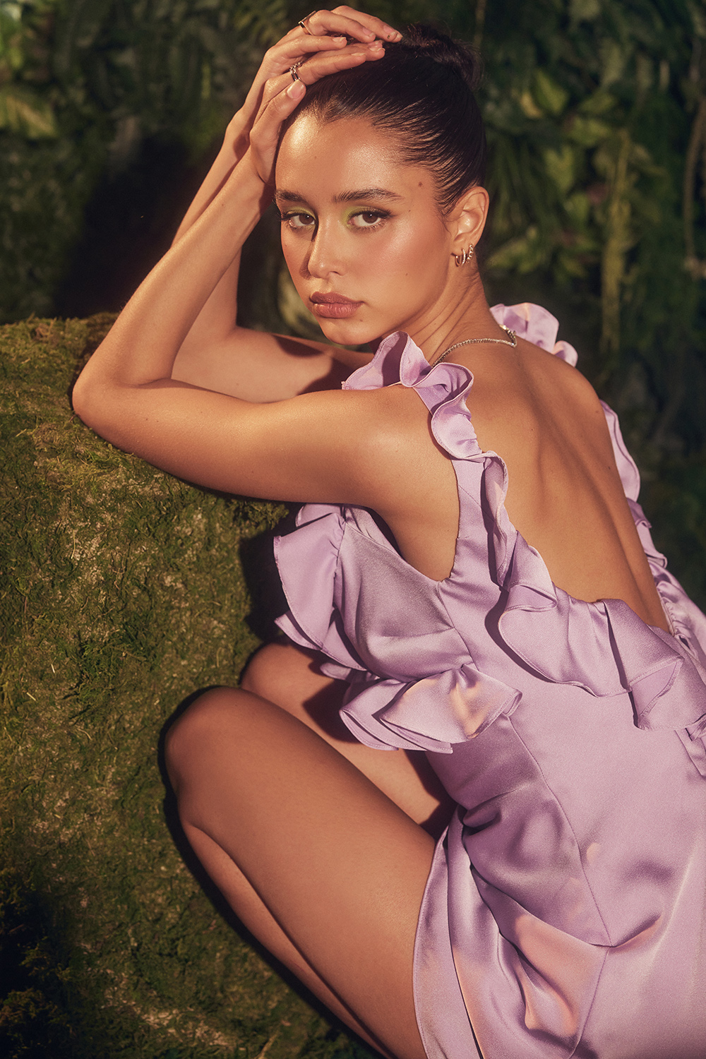 Tink Orchid Satin Ruffle Mini Dress - luluinthesky