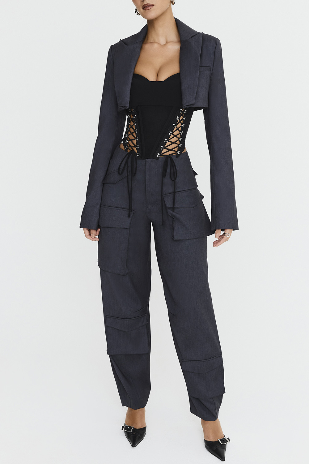 Mistress Rocks Dark Grey Cargo Trousers - SALE - luluinthesky