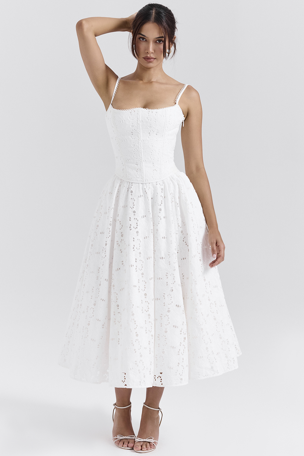 Francine White Broderie Anglais Midi Skirt - luluinthesky