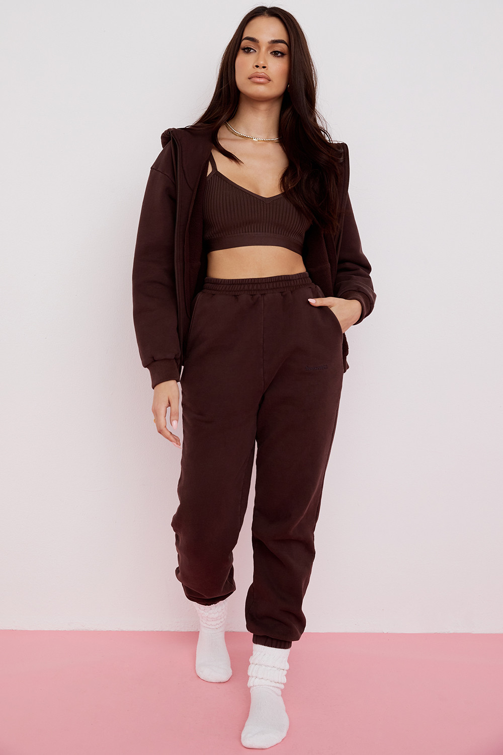 Storm Chocolate Cotton Fleece-Back Zip Through Hoodie - luluinthesky