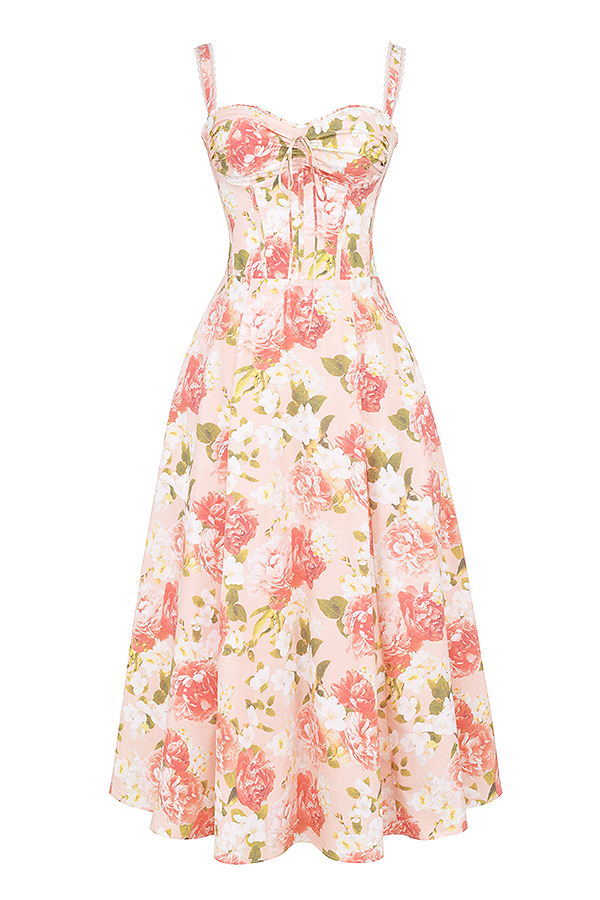 Rosalee Pink Peony Print Cotton Bustier Sundress - luluinthesky