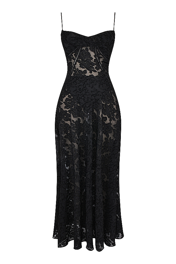Seren Black Floral Lace Back Maxi Dress - luluinthesky