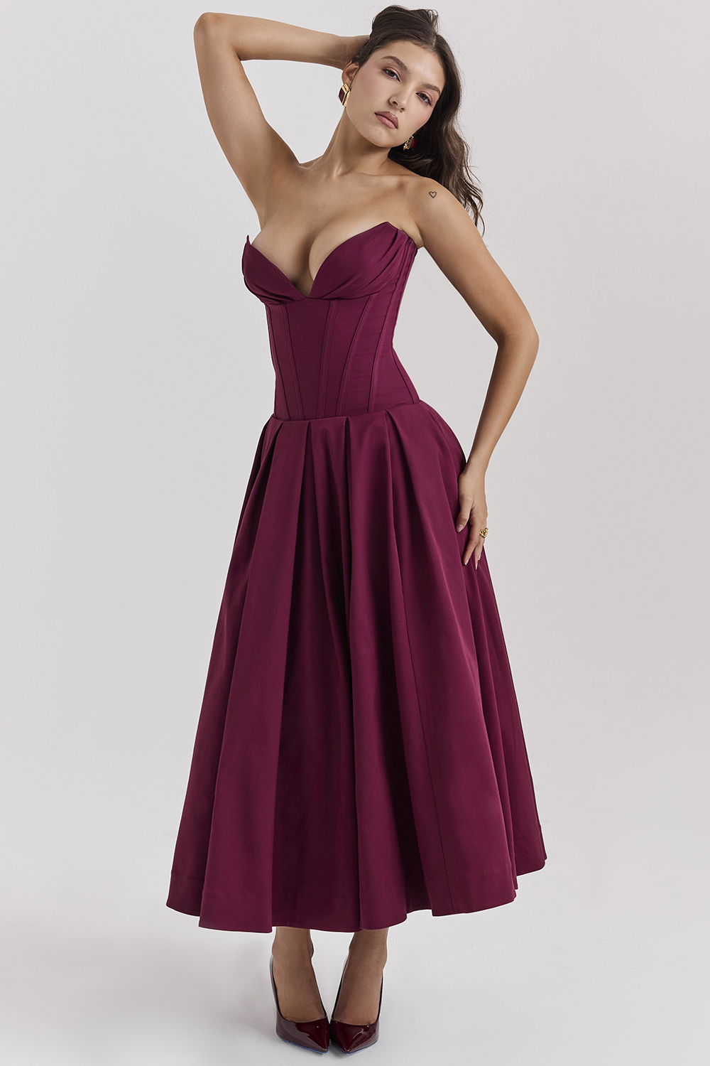 Lady Wine Strapless Midi Dress - luluinthesky