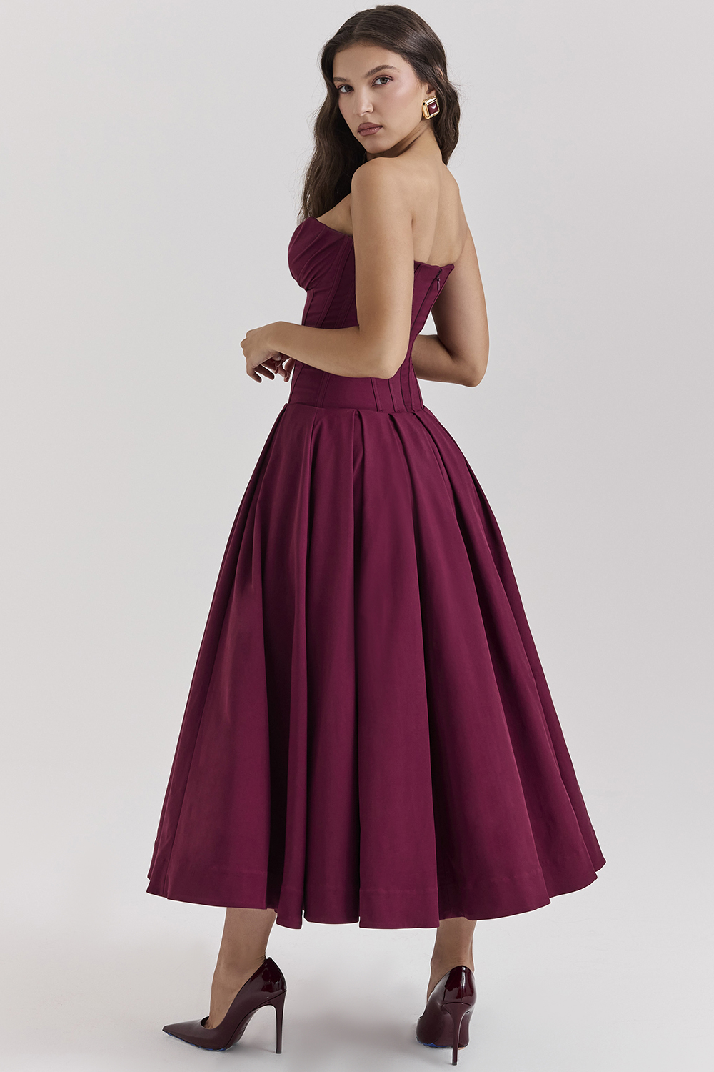 Lady Wine Strapless Midi Dress - luluinthesky
