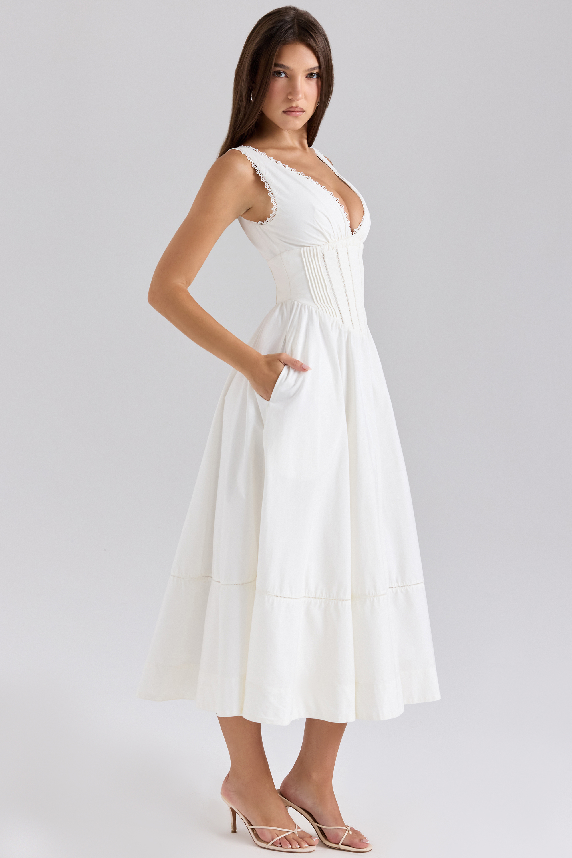 Samia White Stretch Cotton Midi Sundress - luluinthesky