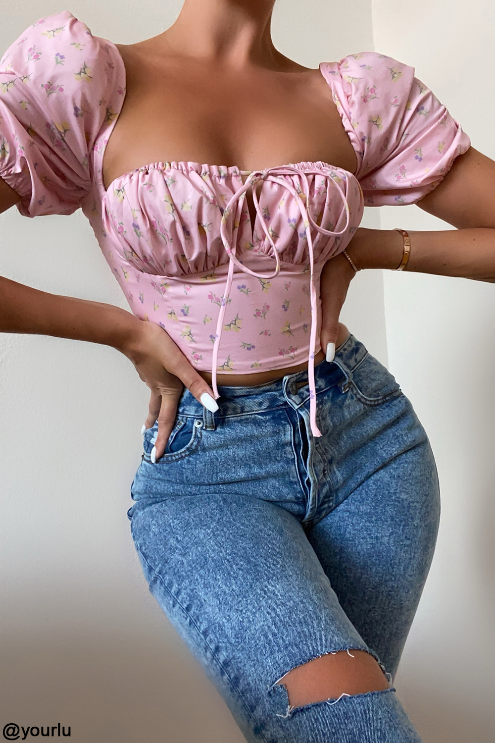 Arianna Pink Floral Puff Sleeve Corset - luluinthesky