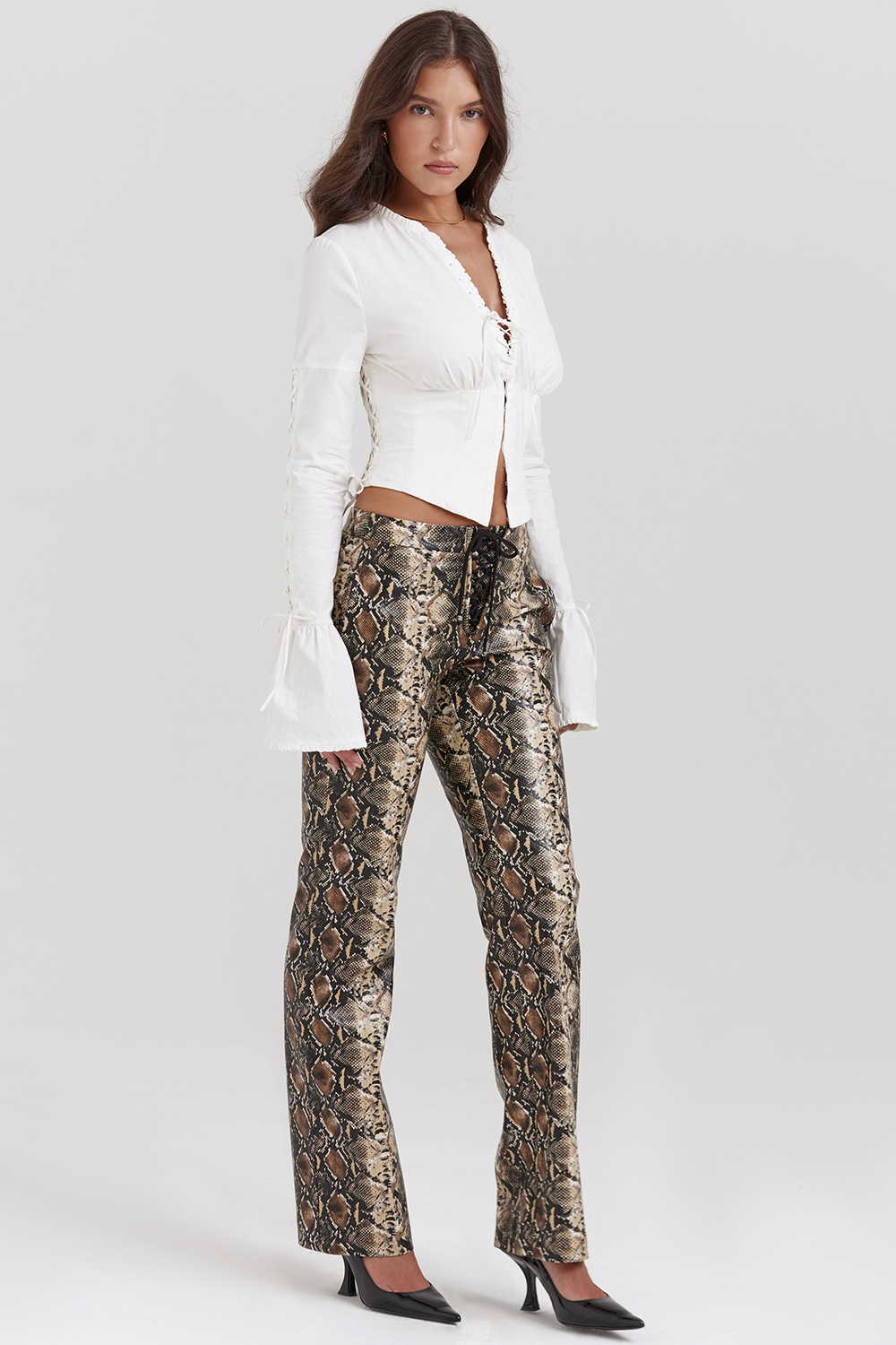 Serina Snake Print Vegan Leather Trousers - luluinthesky