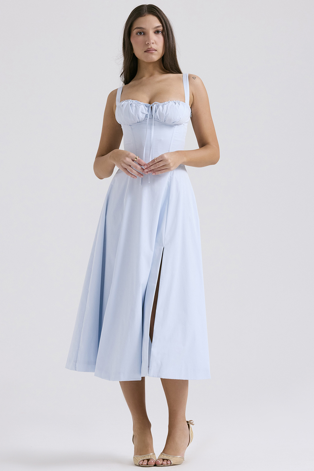 Carmen Soft Blue Cotton Bustier Sundress - luluinthesky