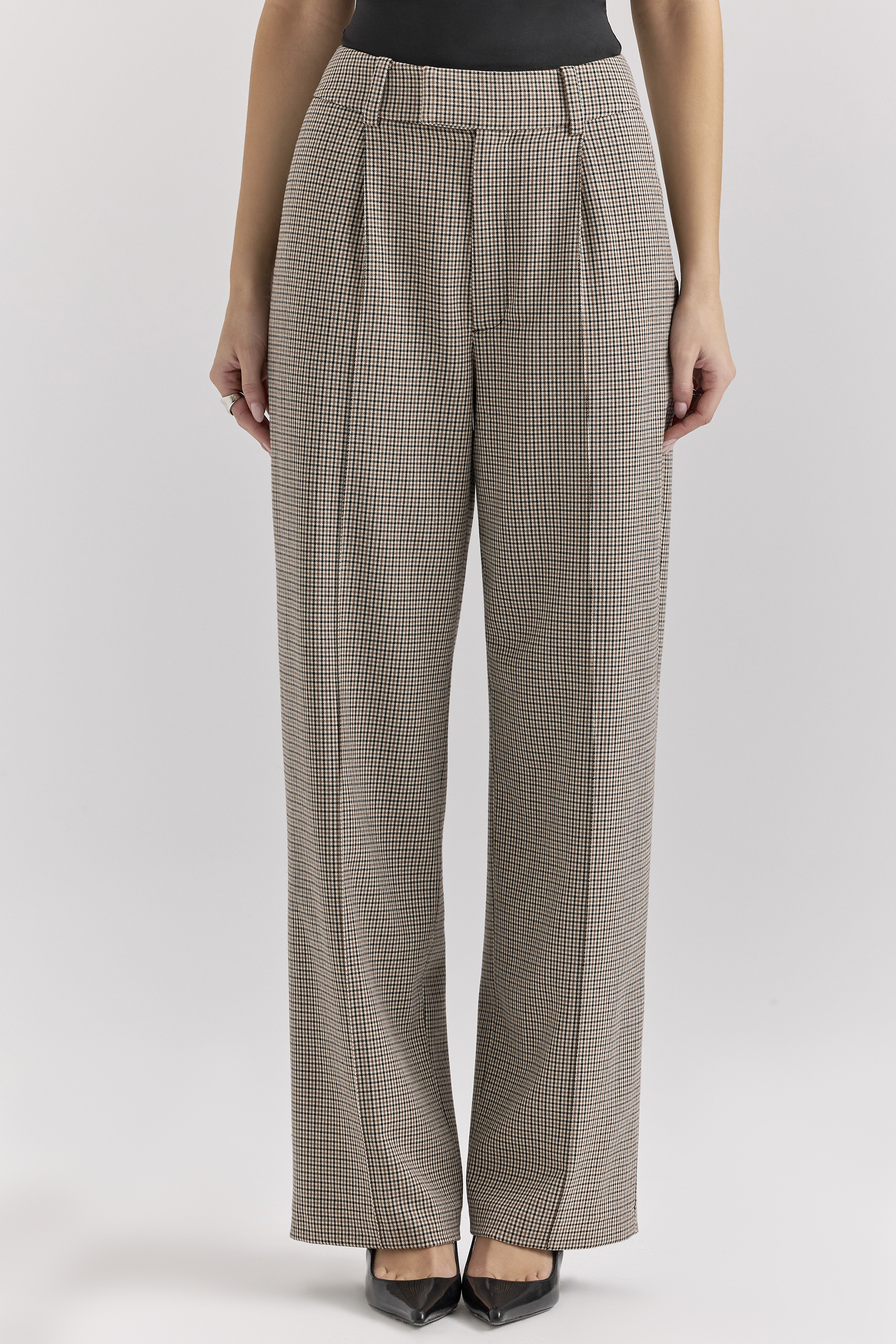 Hayden Brown Puppytooth Wide Leg High Waist Tailored Trousers - luluinthesky
