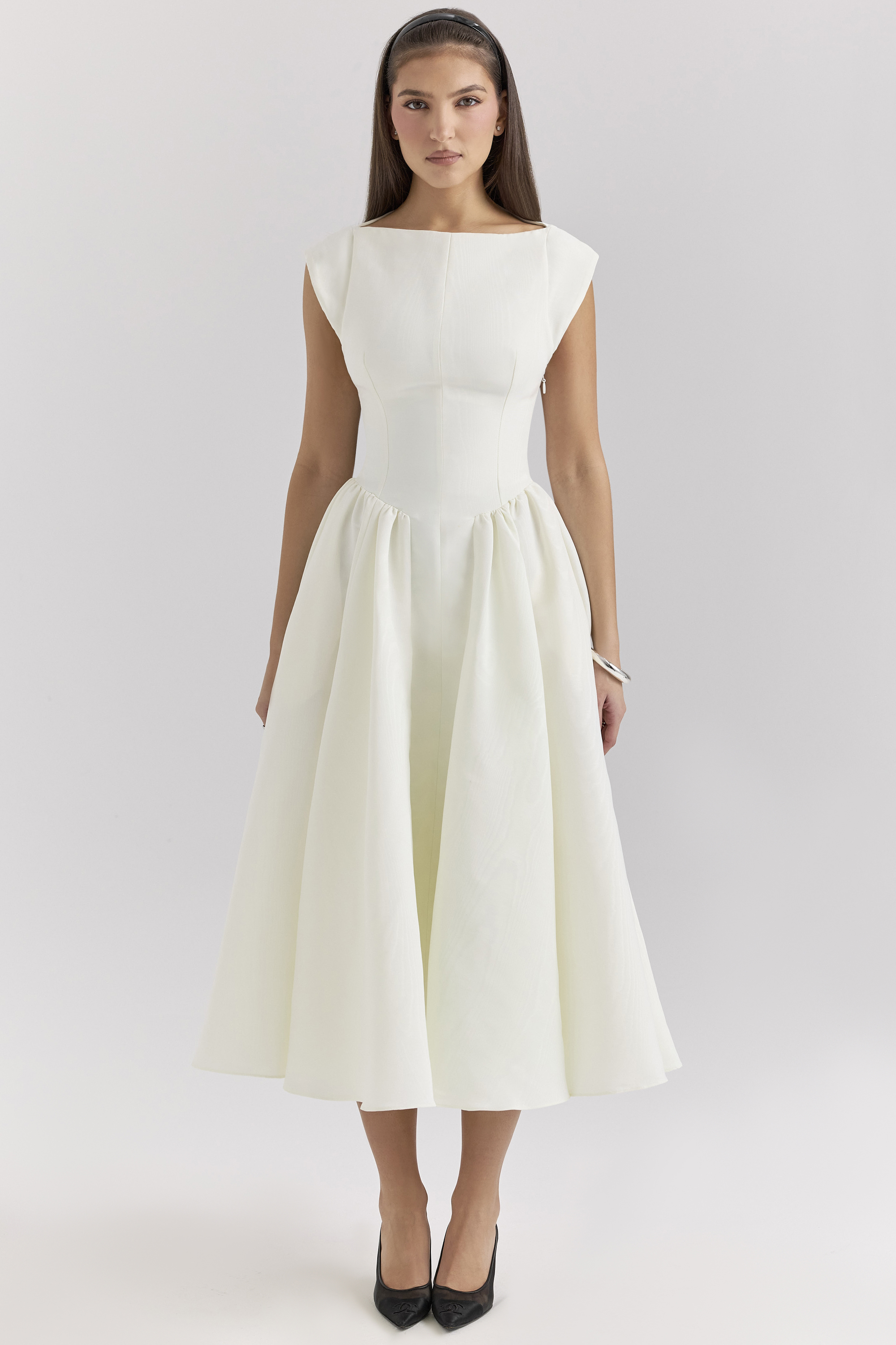 Debutante Ivory Moire Satin Midi Dress - luluinthesky