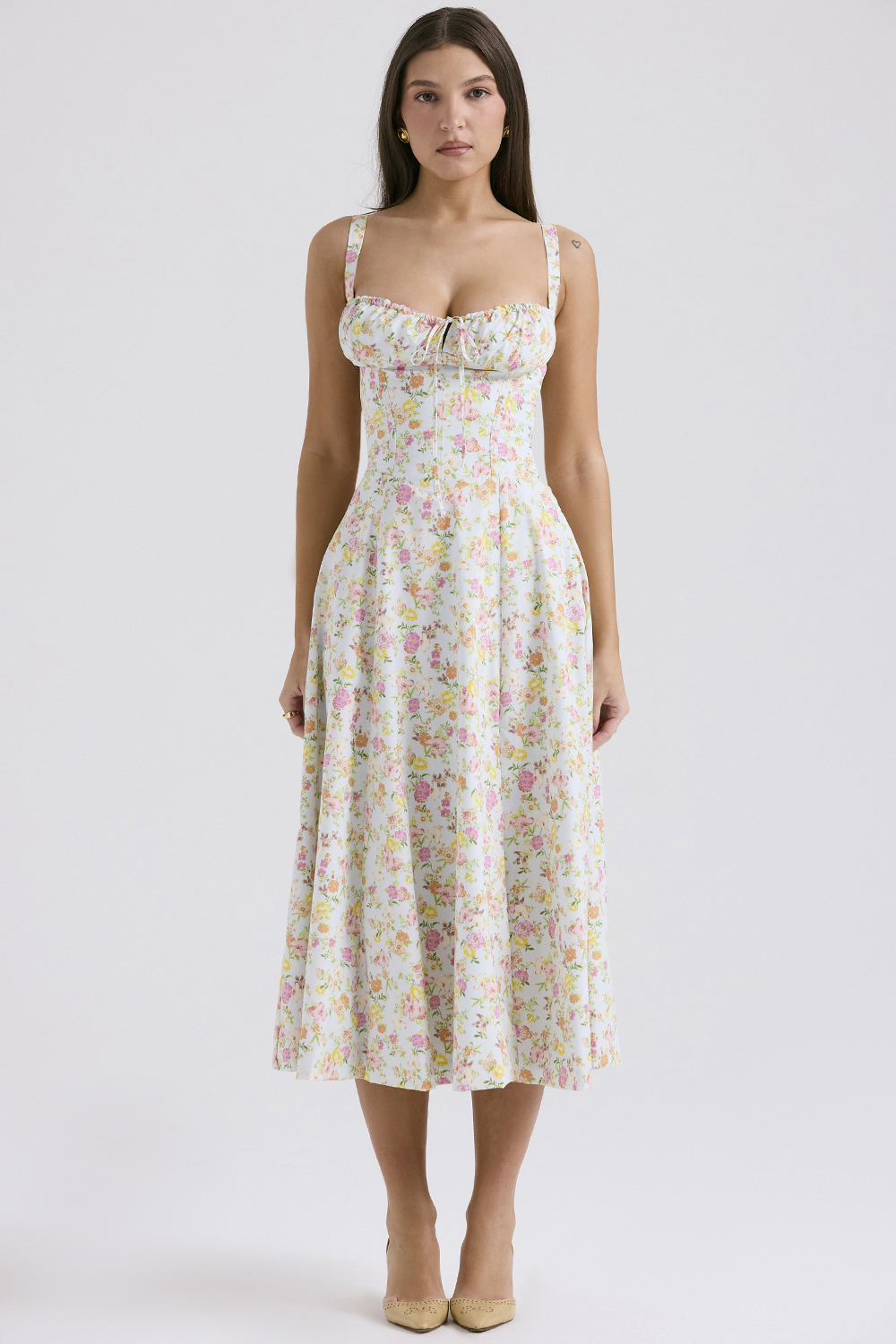 Carmen Pale Blue Meadow Print Cotton Bustier Sundress - luluinthesky