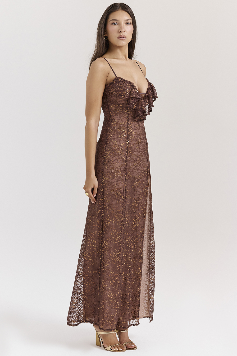 Lucianna Espresso Lace Maxi Dress - luluinthesky