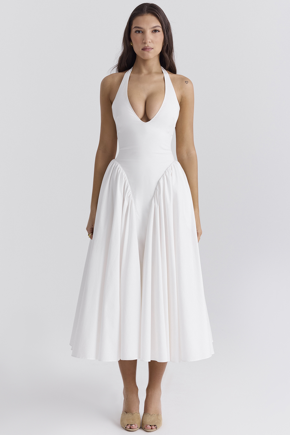 Marilyn White Cotton Halter Midi Sundress - luluinthesky