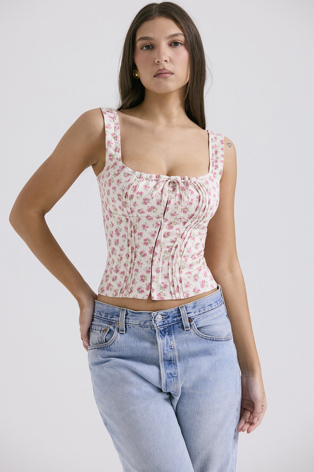Chicca White Rosebud Print Top - luluinthesky