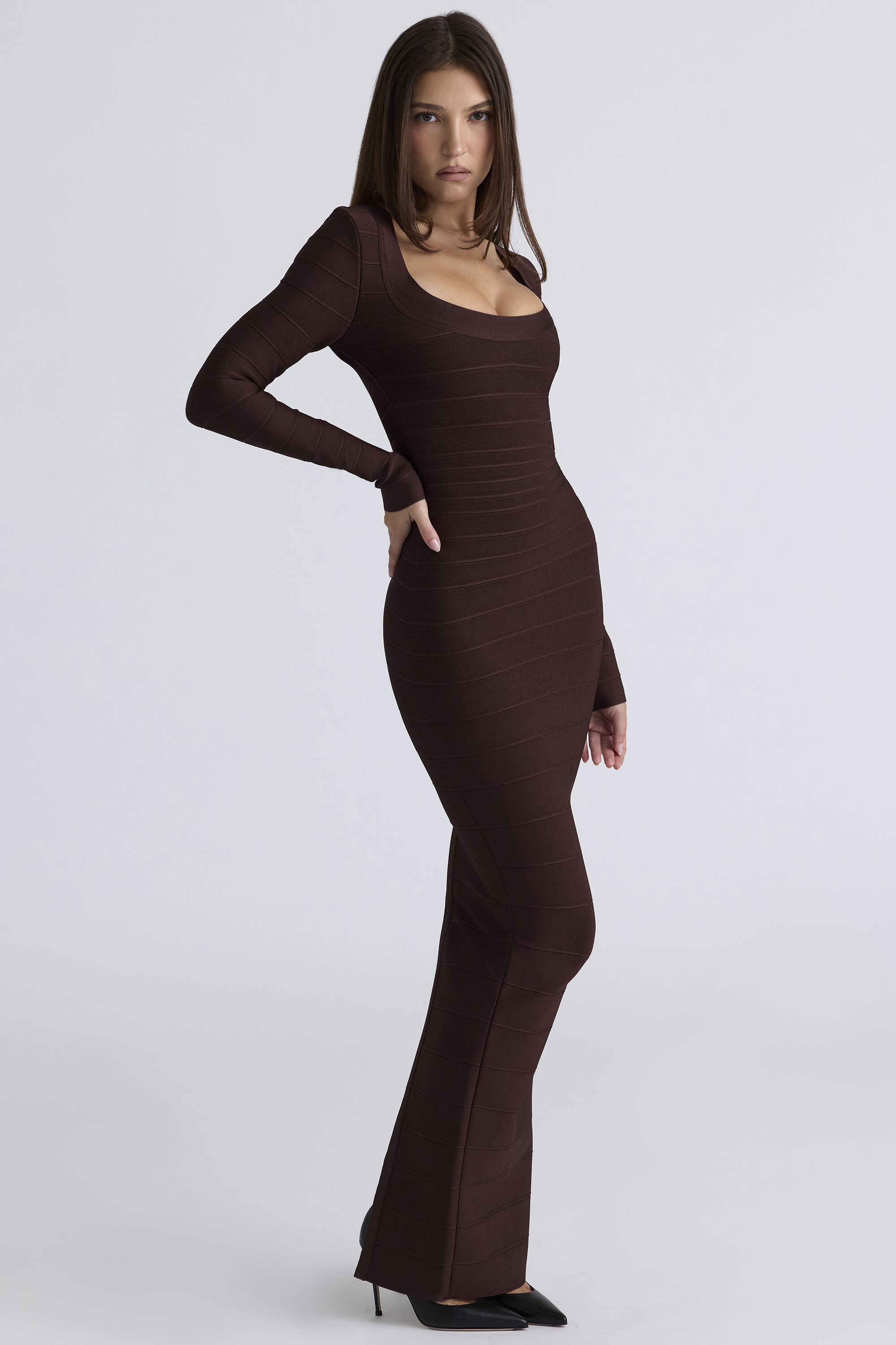 The OG Chocolat Long Sleeve Bandage Maxi Dress - luluinthesky
