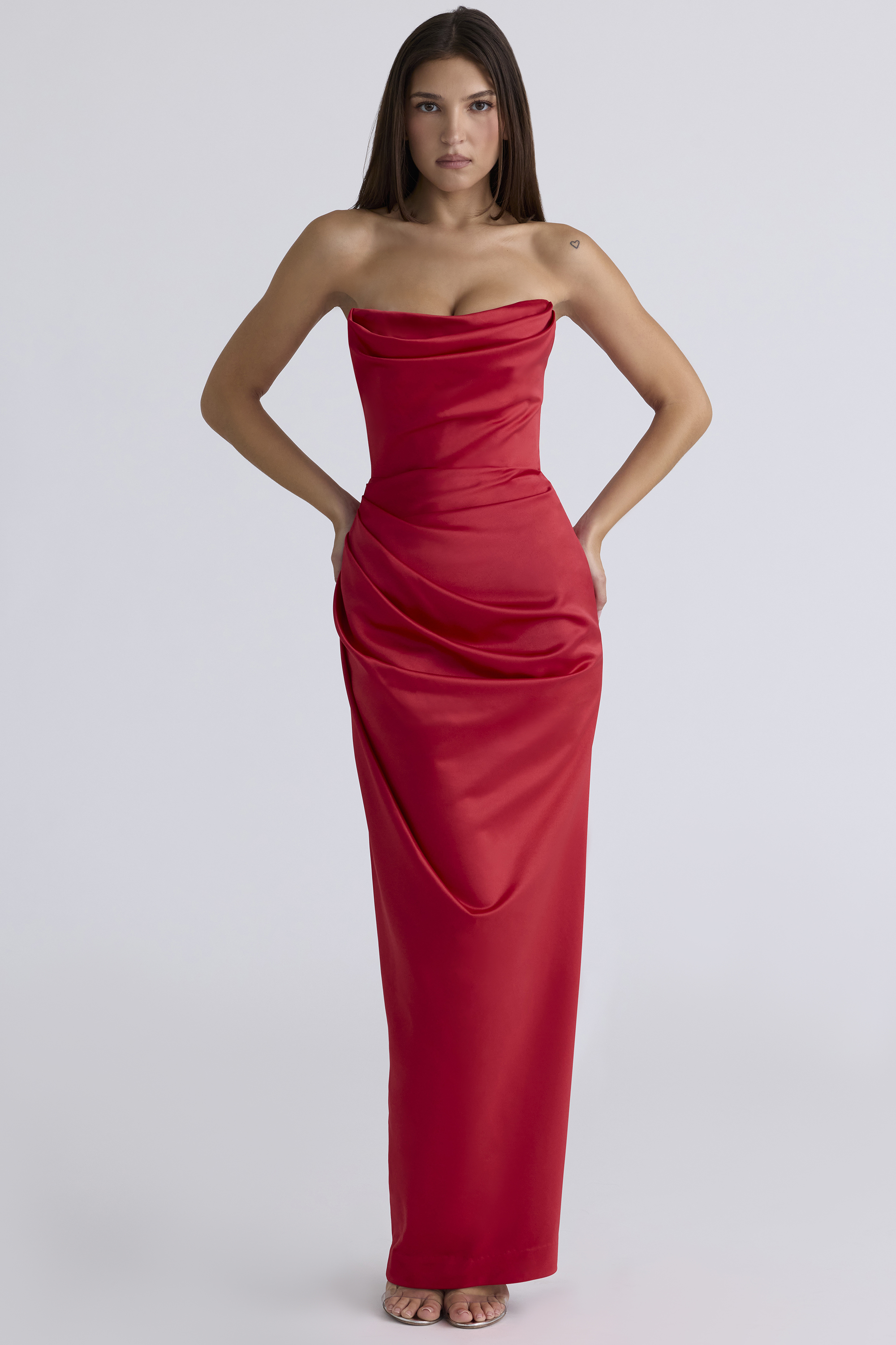 Adrienne Scarlet Satin Strapless Gown - luluinthesky