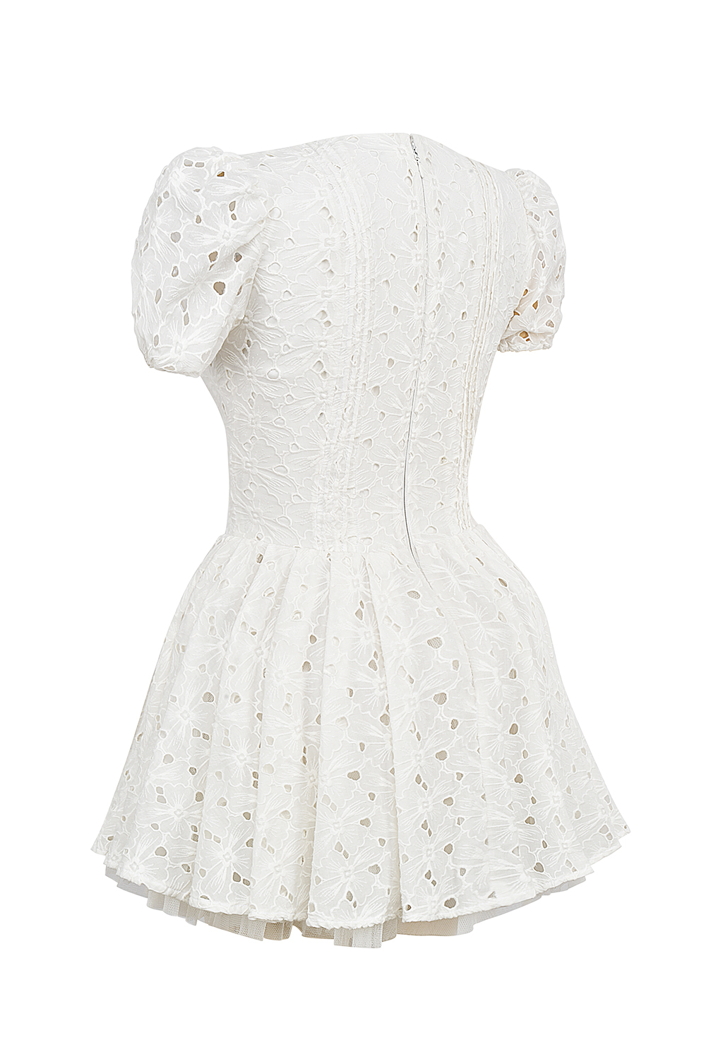 Imani White Pleated Broderie Anglais Mini Dress - luluinthesky