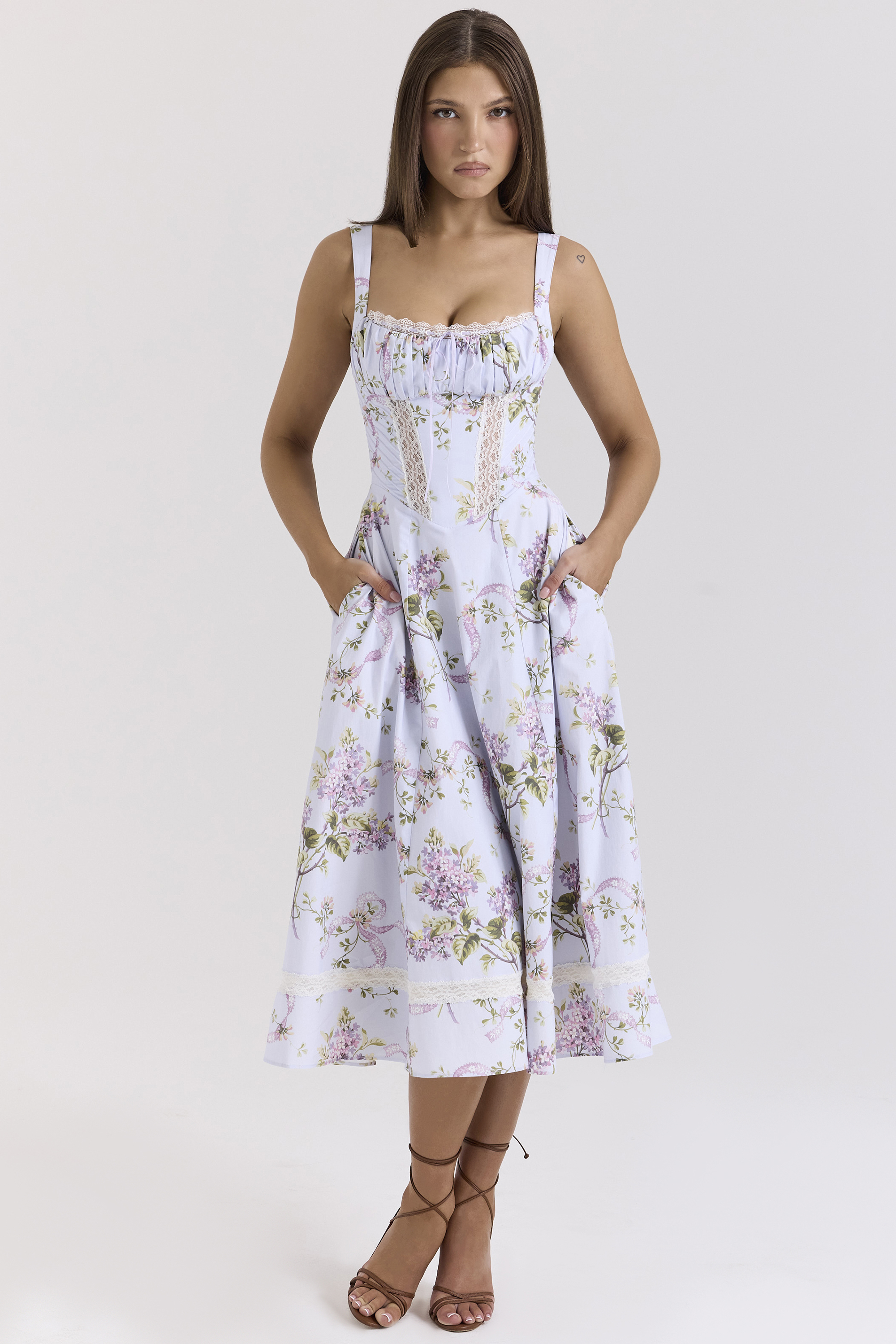 Kim Lilac Floral Cotton Midi Sundress - luluinthesky