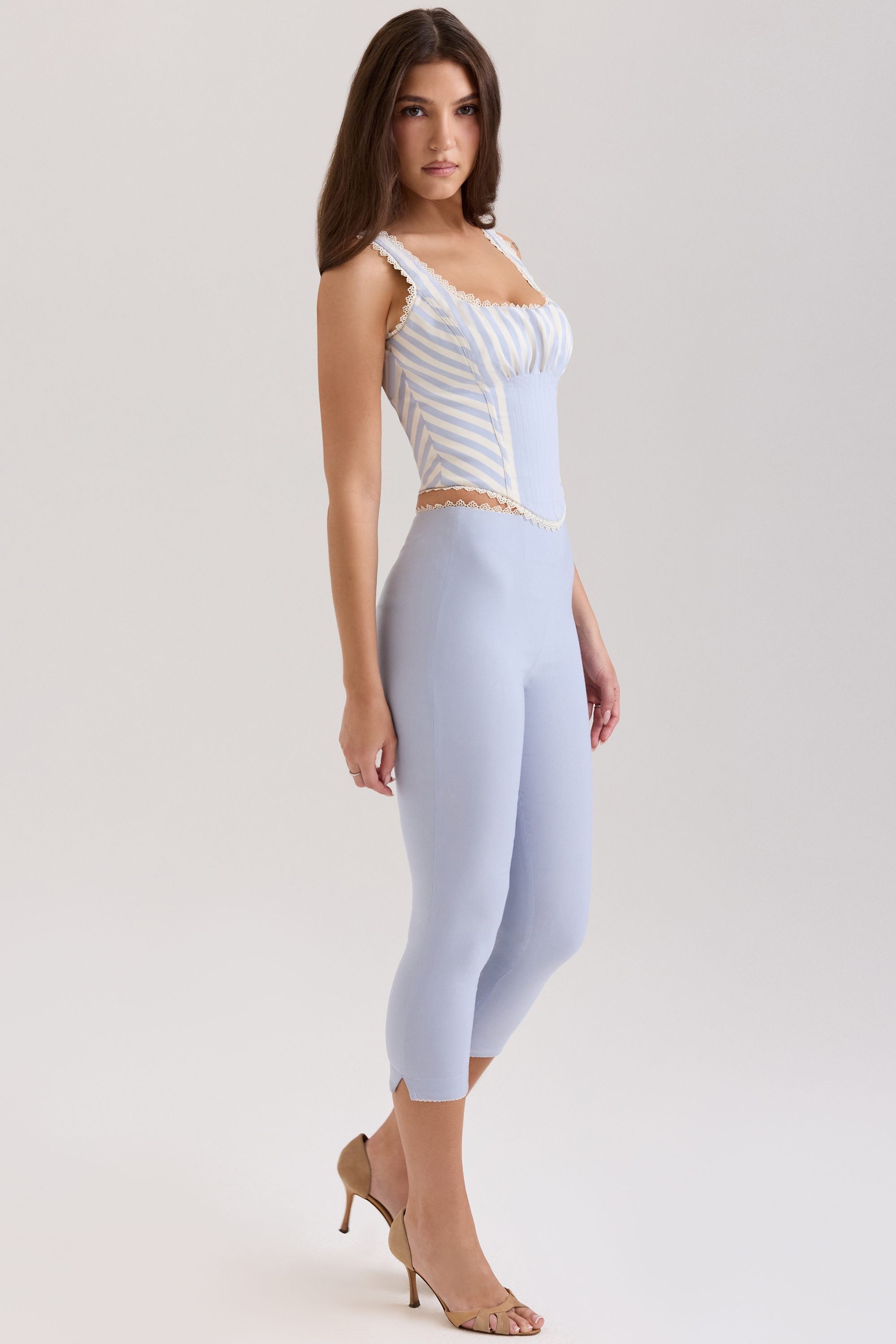 Carella Blue Stretch Twill Fitted Capri Trousers - luluinthesky