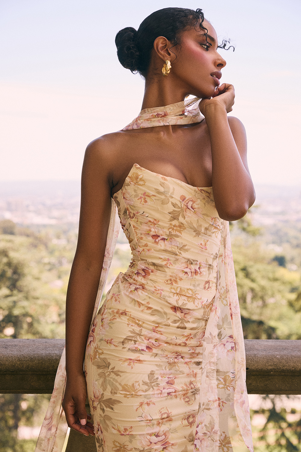 Hallie Honeyflower Print Strapless Corset With Neck Scarf - luluinthesky