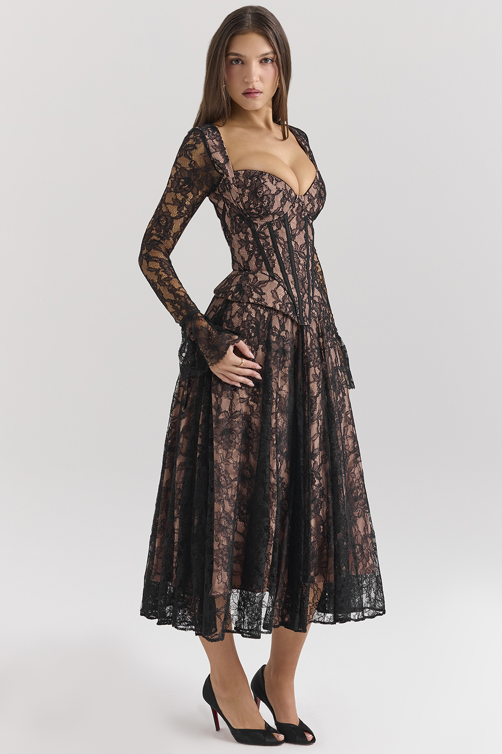 Raquel Black Lace Corset Midi Dress - SALE - luluinthesky