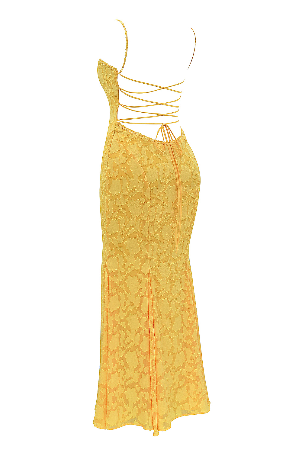 Joan Apricot Lace Up Back Maxi Dress - luluinthesky