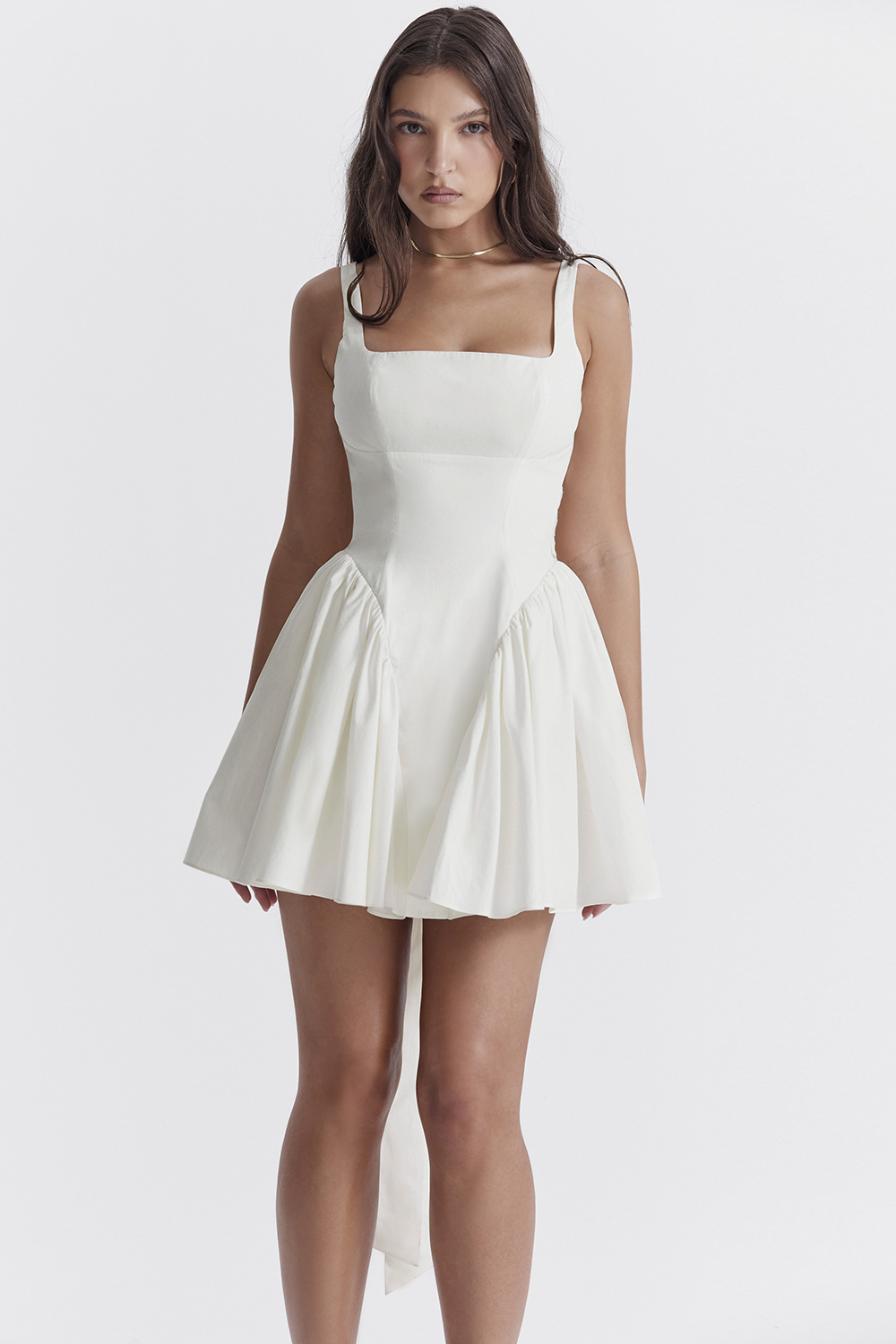 Florianne Ivory Cotton Bow Mini Dress - luluinthesky