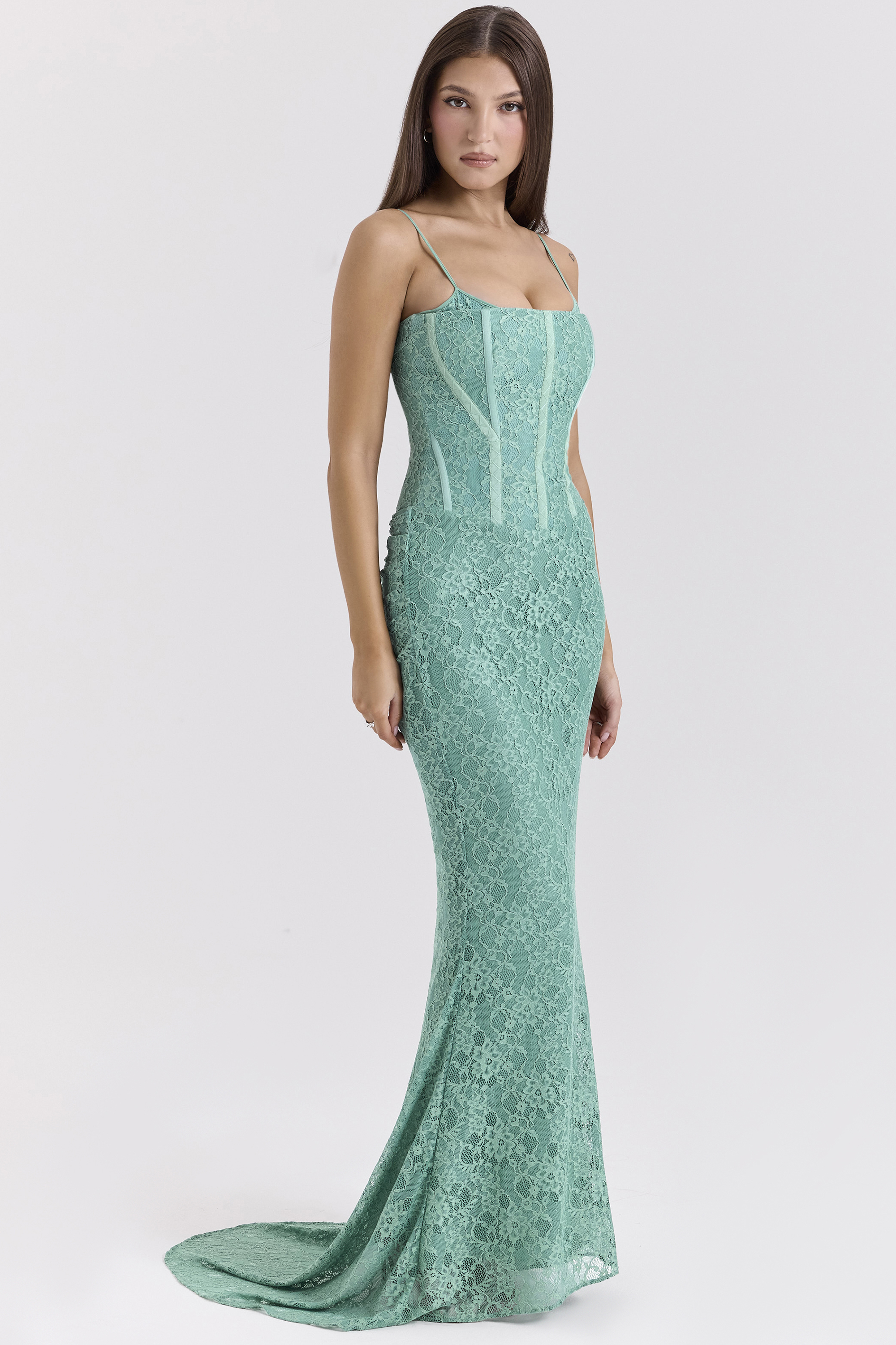 Antonina Jade Lace Corset Maxi Dress - luluinthesky