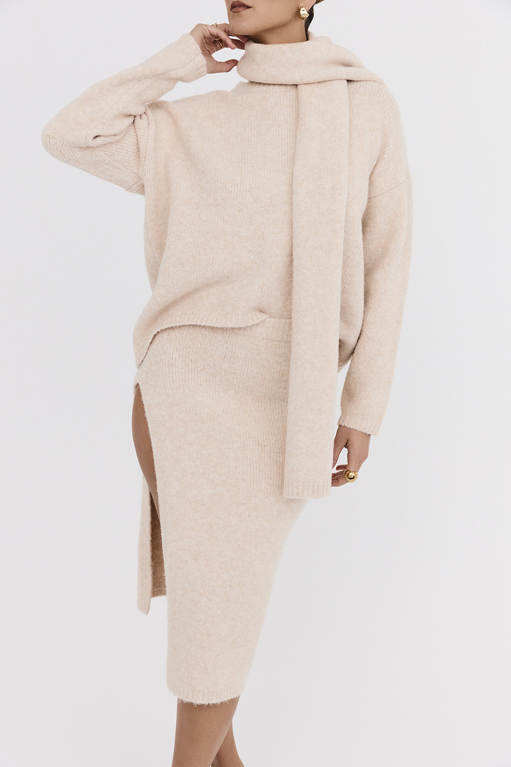 Mistress Rocks CREAM EYELASH KNIT MIDI SKIRT - SALE - luluinthesky