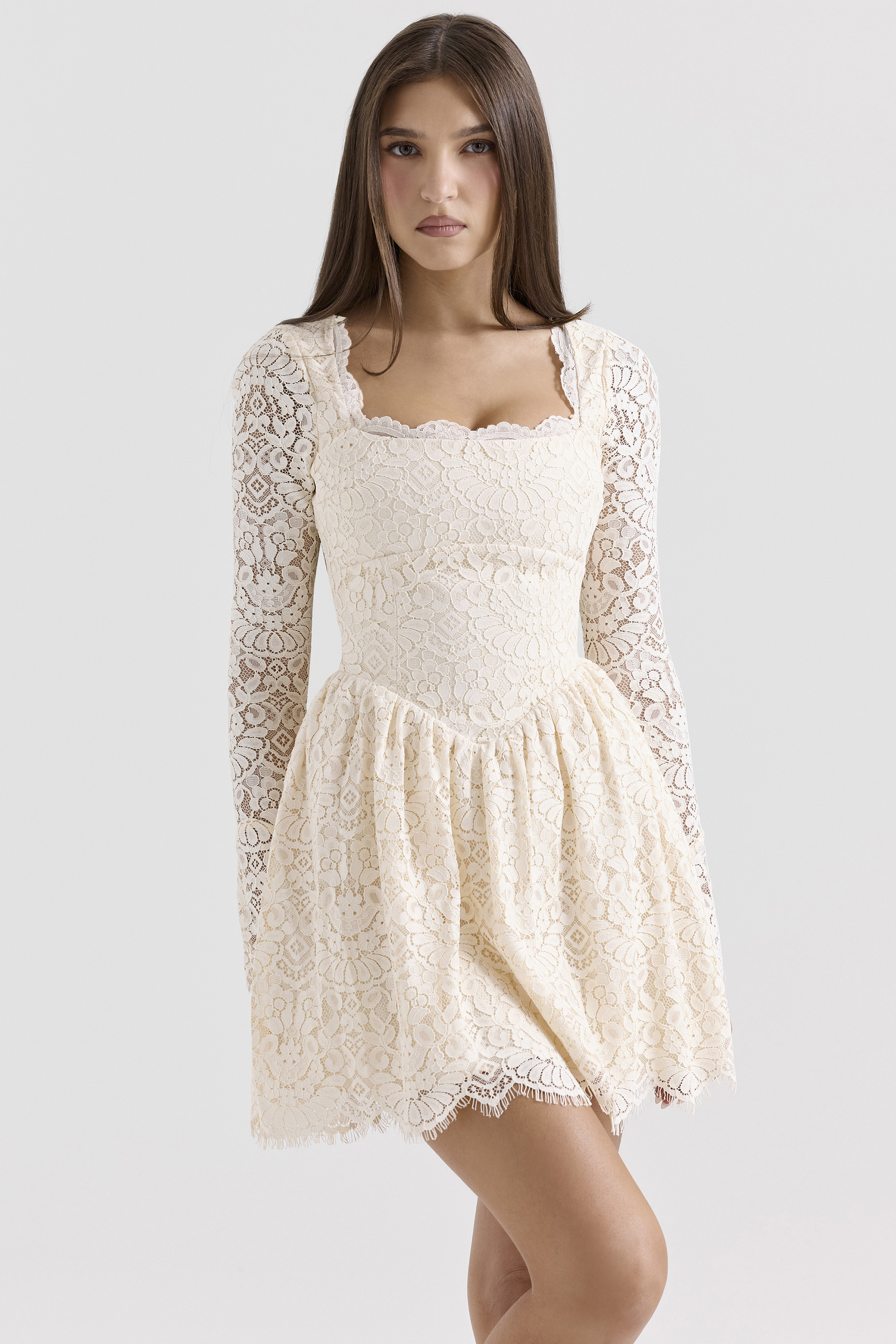 Fae Cream Lace Long Sleeve Mini Dress - luluinthesky