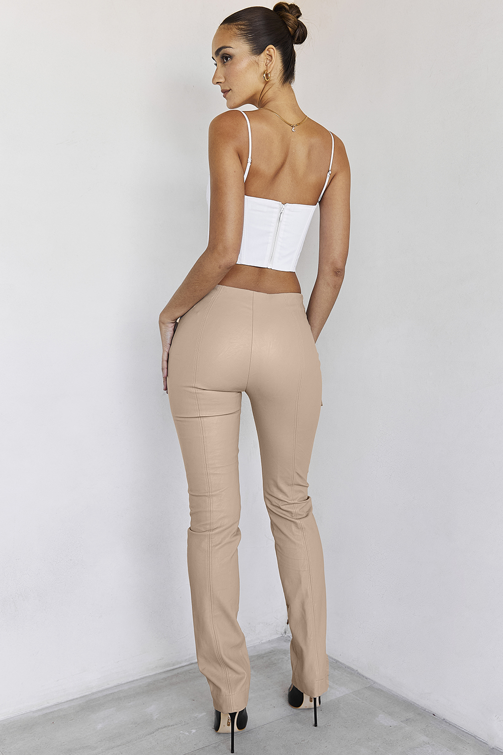 RivieraMistress Rocks  Beige Low Rise Vegan Leather Trousers - SALE - luluinthesky