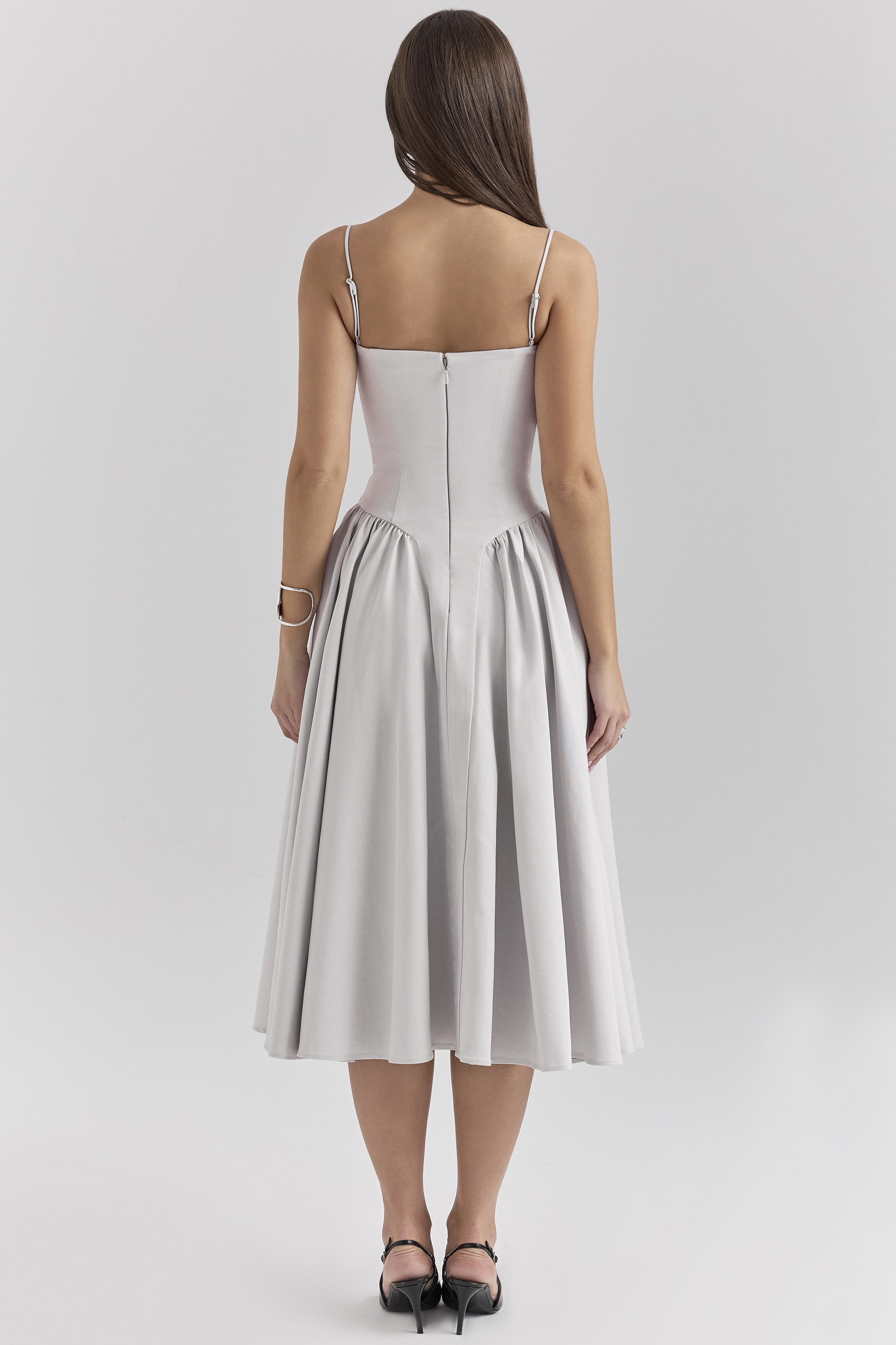 Samaria Dove Grey Corset Midi Dress - luluinthesky
