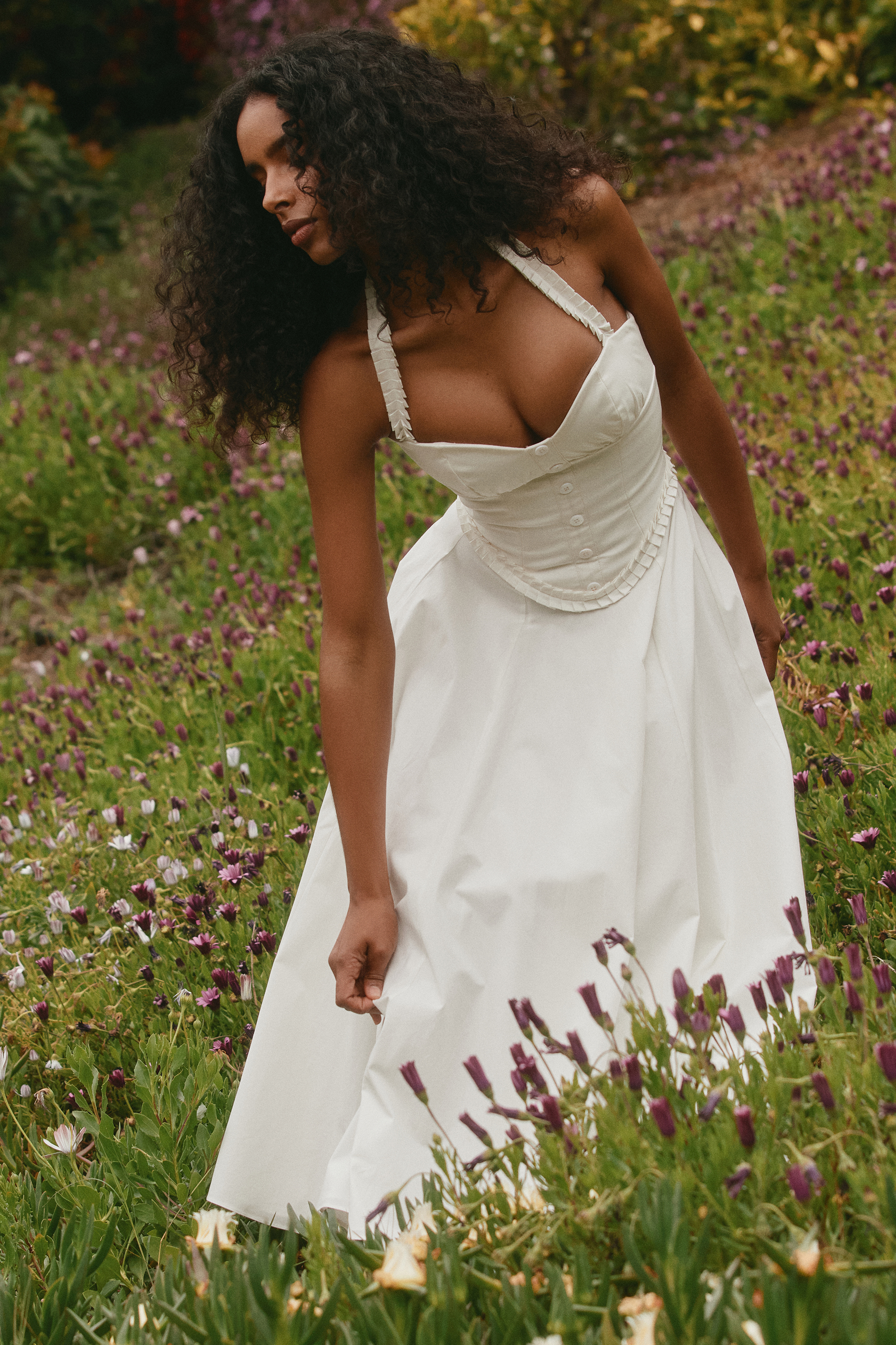 Georgie White Stretch Cotton Halter Neck Midi Dress - luluinthesky