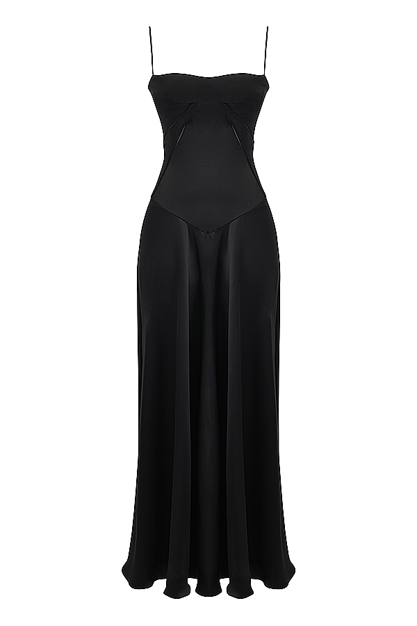 Anabella Black Lace Up Maxi Dress - luluinthesky