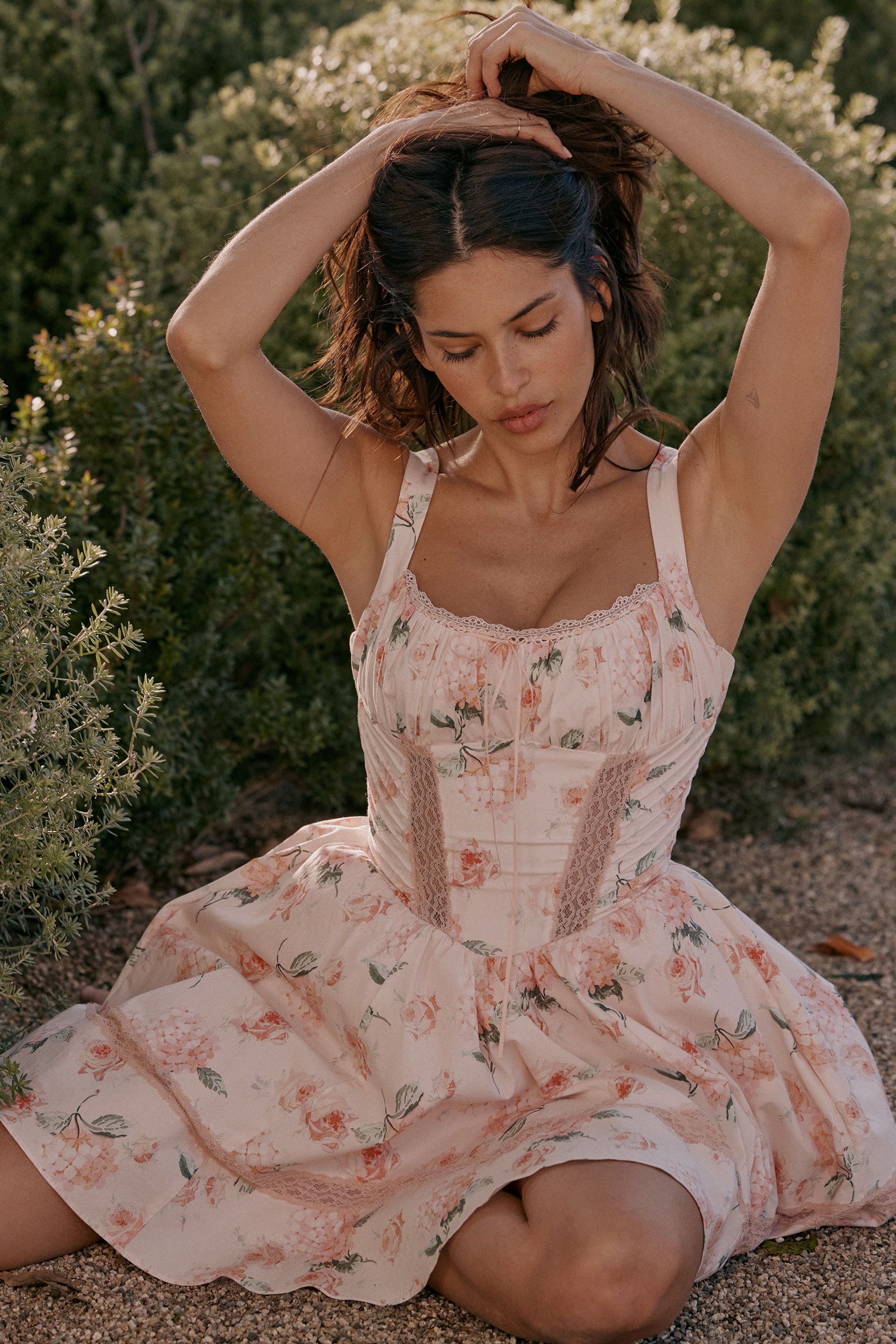 Kimmie Peach Floral Rose Print Cotton Mini Dress - luluinthesky