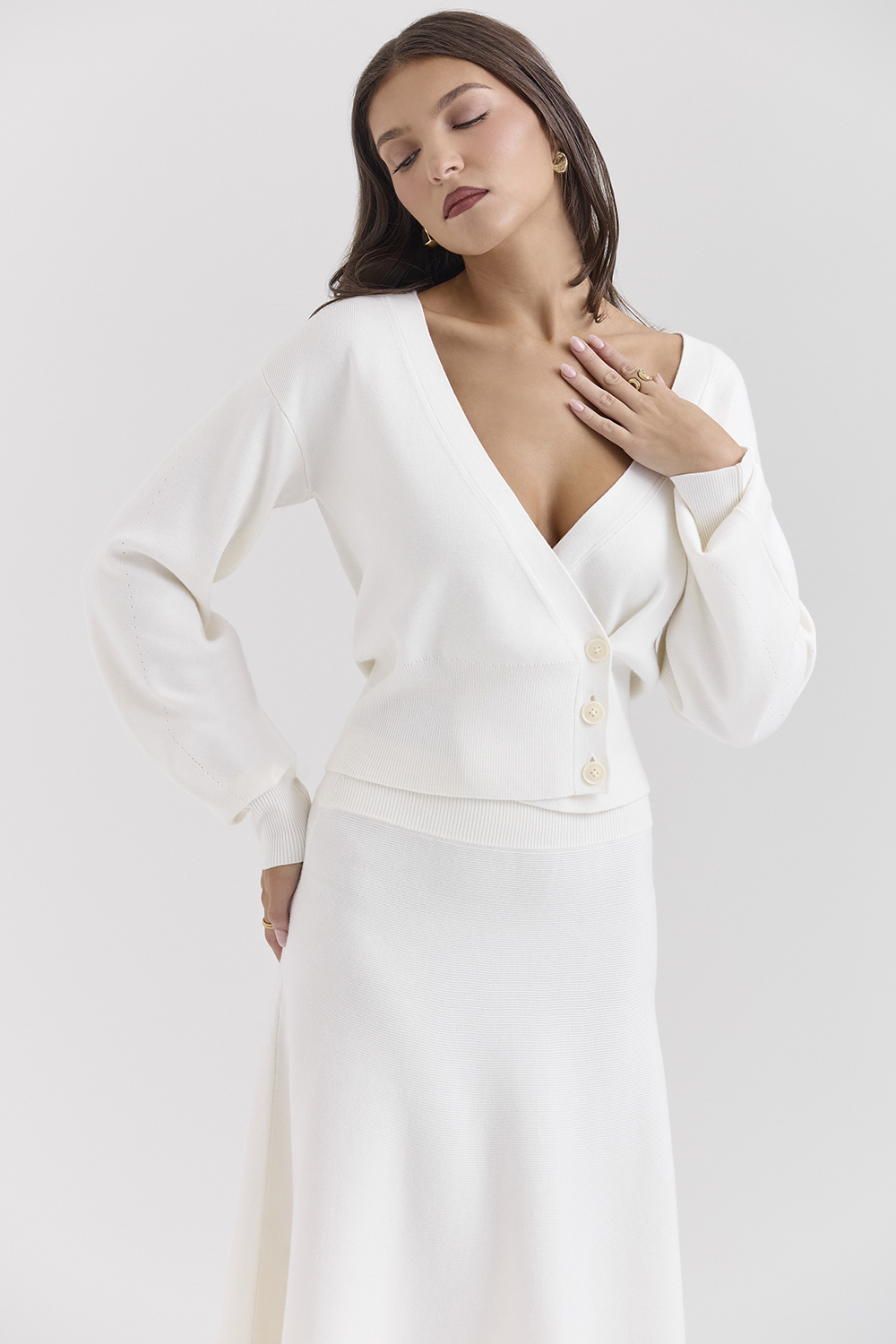 Rowan Ivory Wool Balloon Sleeve Wrap cardigan - luluinthesky