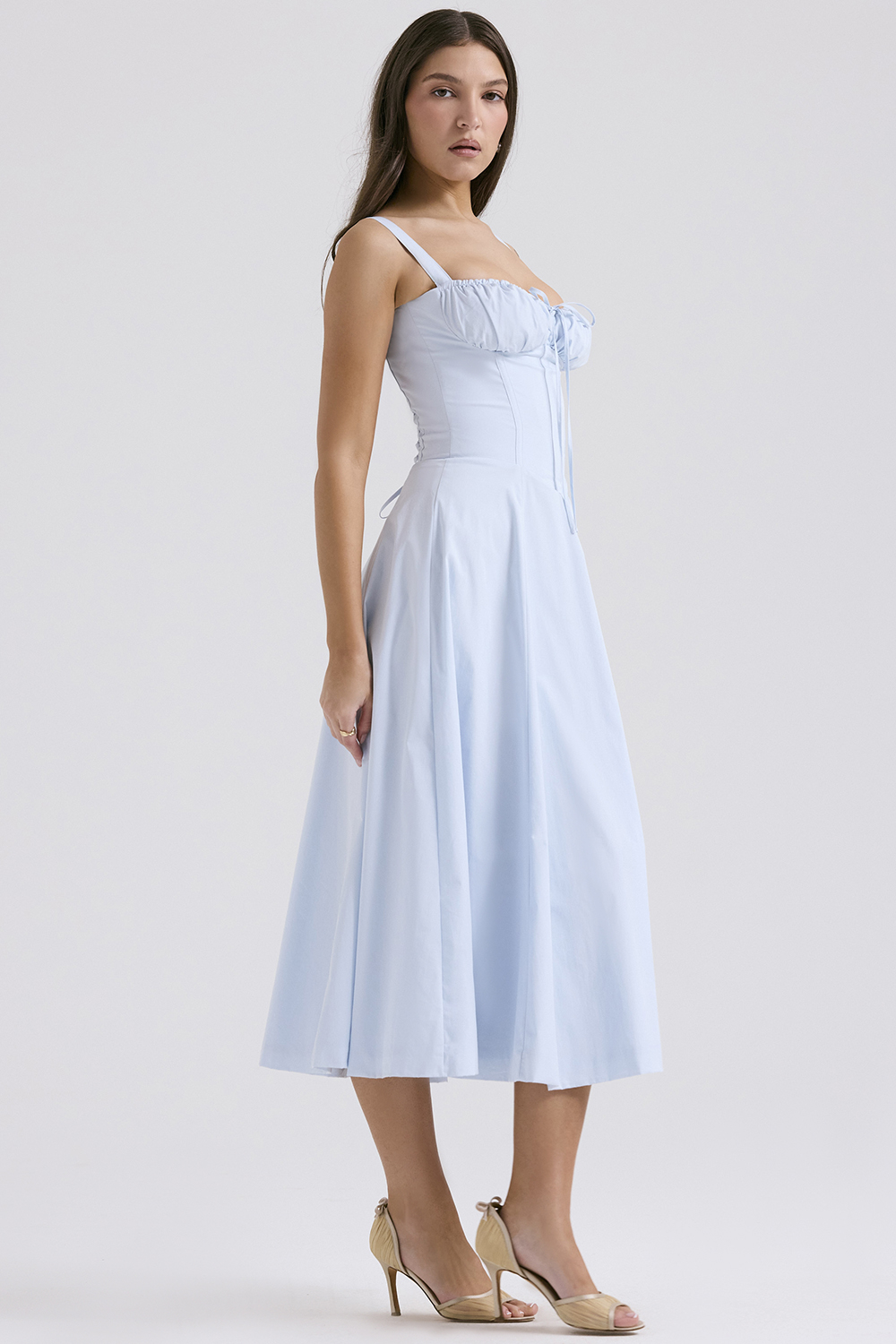 Carmen Soft Blue Cotton Bustier Sundress - luluinthesky