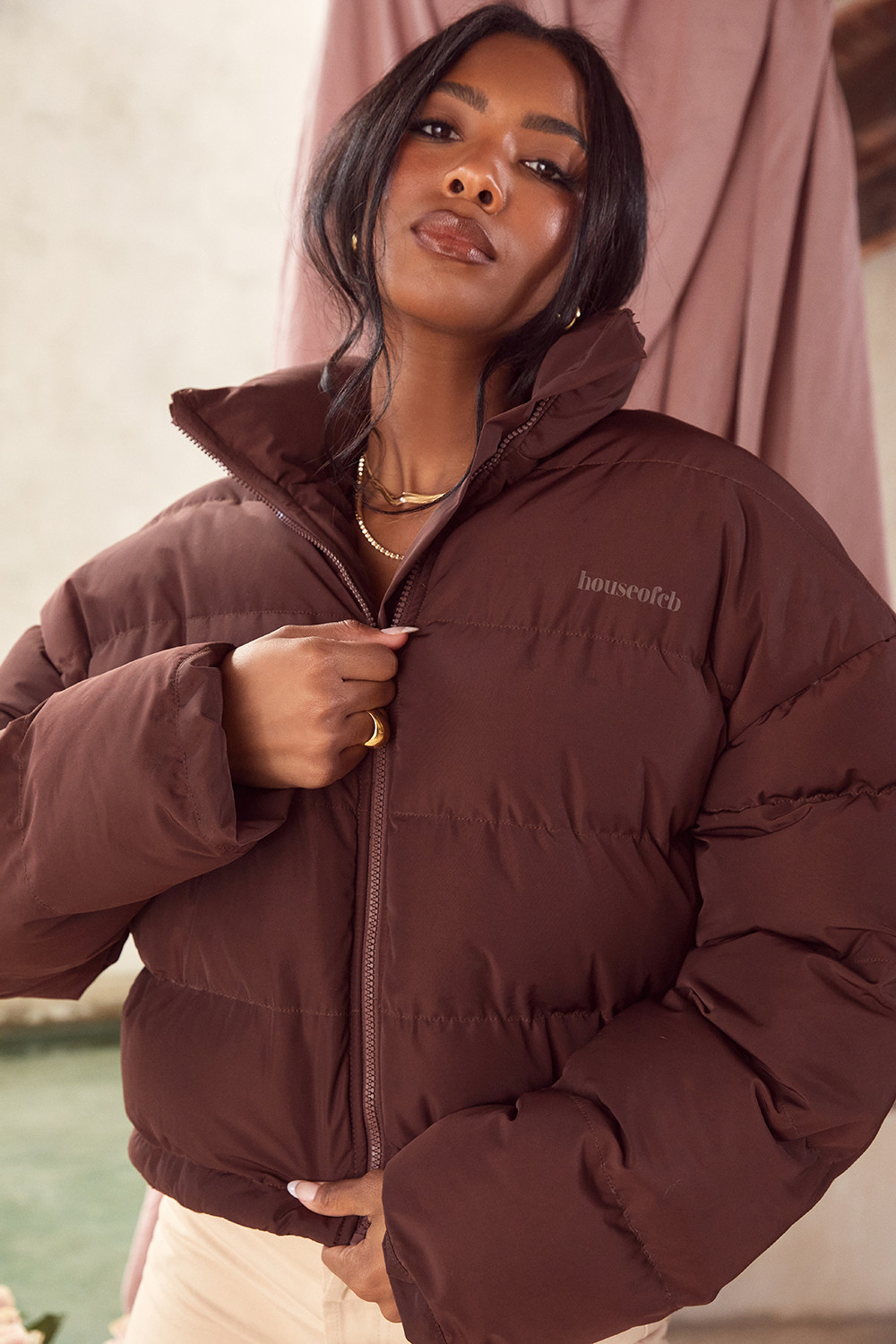 Hero Chocolate Oversized C Shape Puffer Jacket - luluinthesky