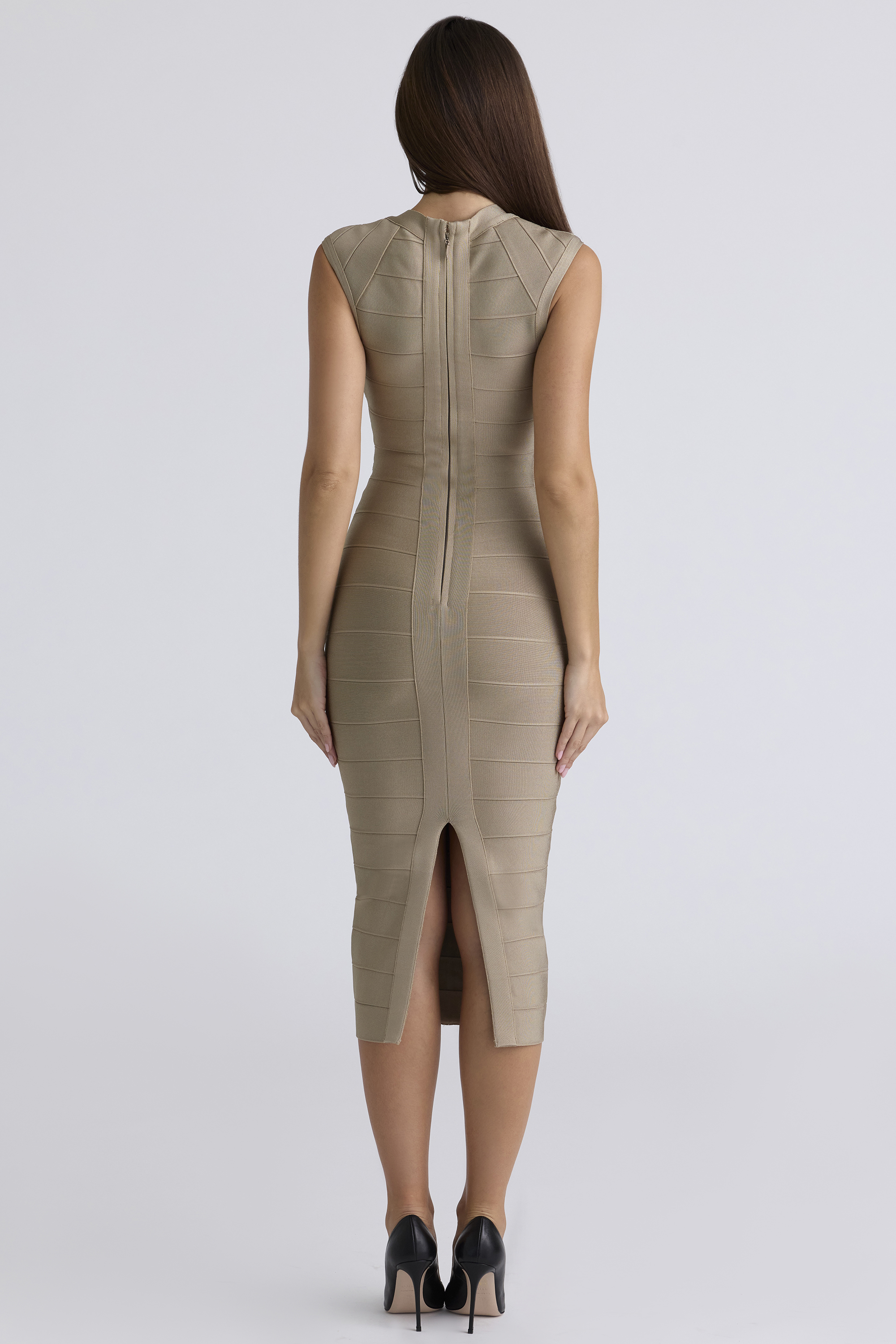 The Icon Taupe Bandage Midi Dress - luluinthesky