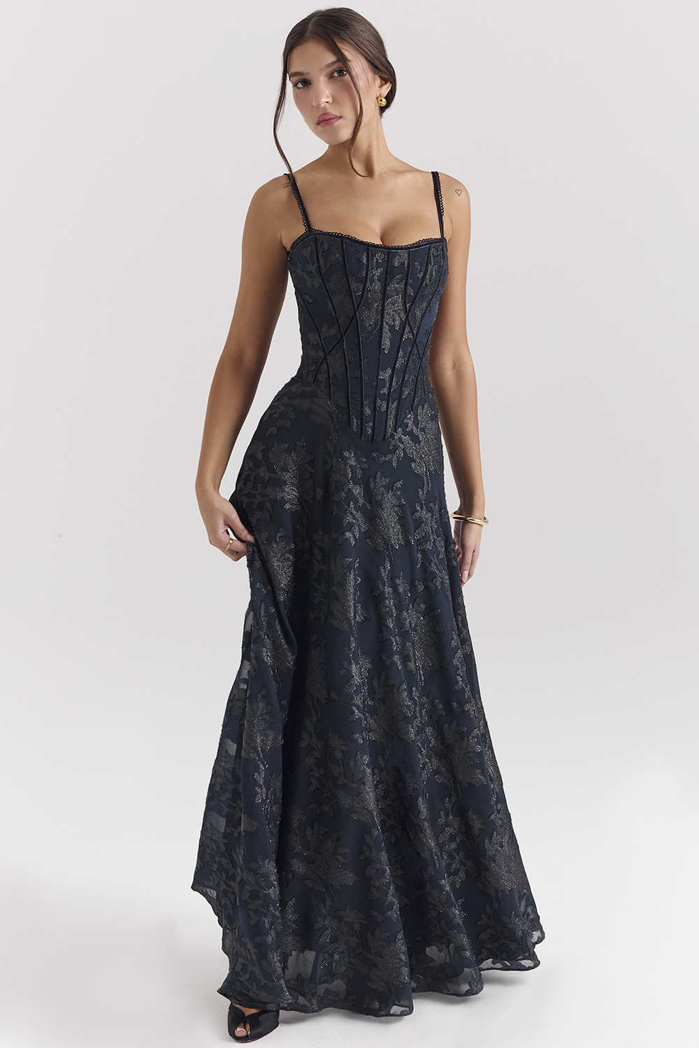 Esme Midnight Blue Lurex Chiffon Maxi Dress - luluinthesky