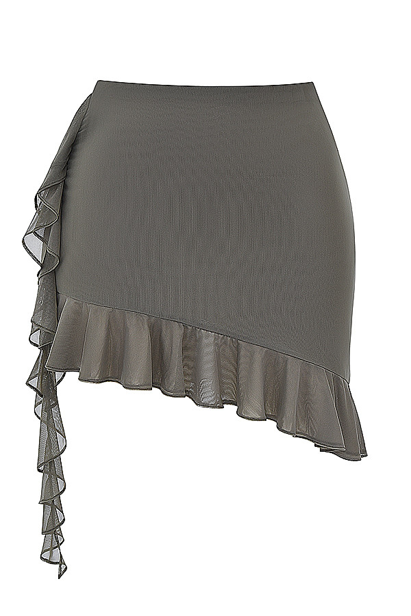 Mistress Rocks Moss Ruffle Asymmetric Mini Skirt - SALE - luluinthesky