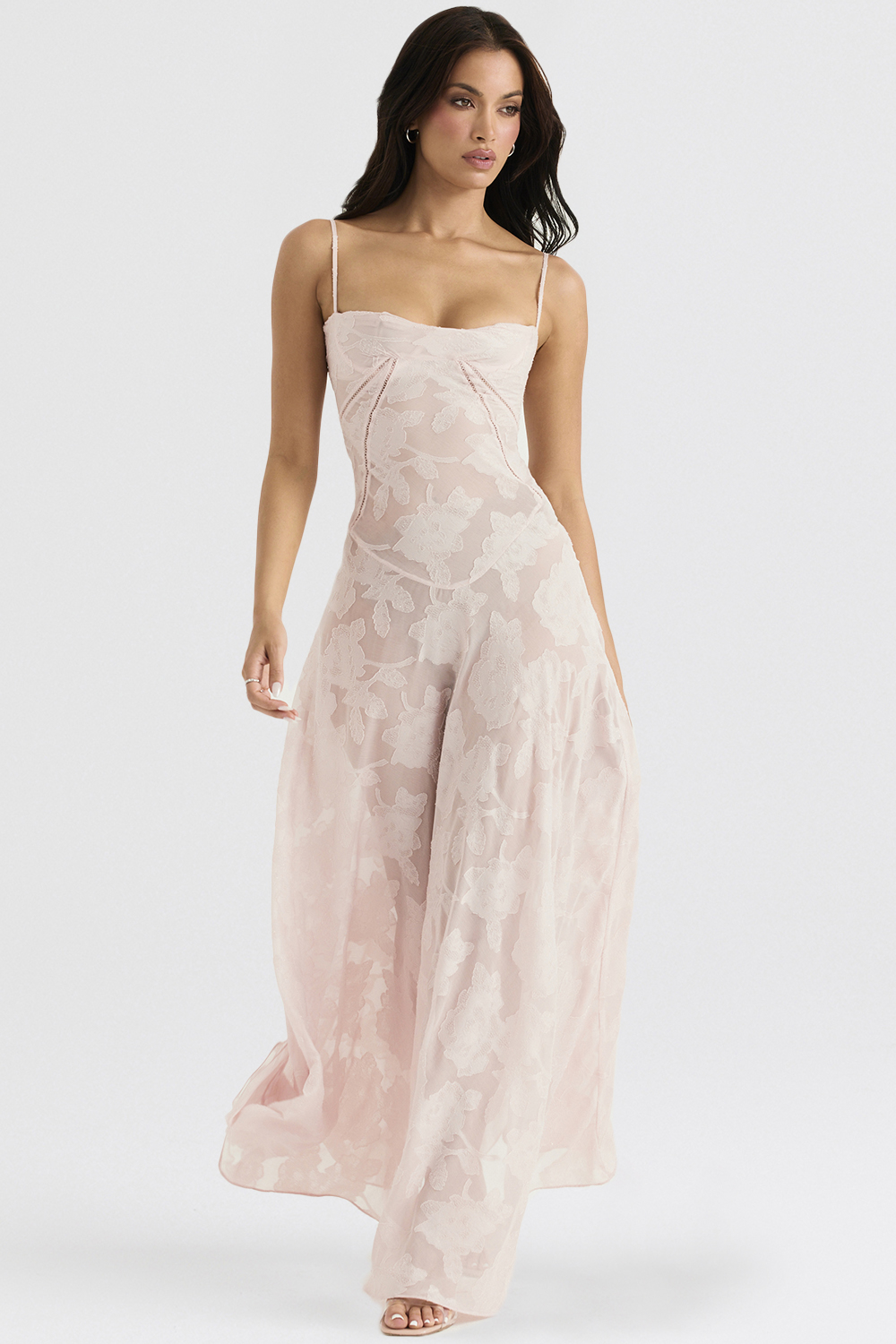 Seren Soft Pink Floral Lace Back Maxi Dress - luluinthesky