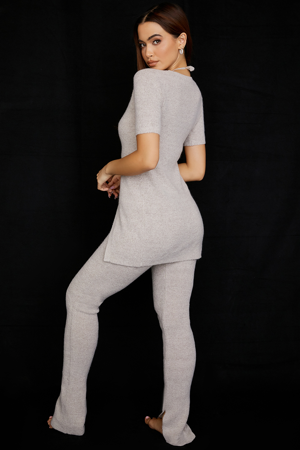 Raven Oatmeal Ribbed Knit Flared Trousers - SALE - luluinthesky